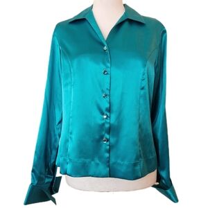 Sag Harbor Satin Button Up Blouse Womens 8P Evening Professional Collared Church